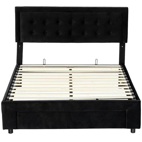 King-size upholstered ottoman bed frame with slatted base, black
