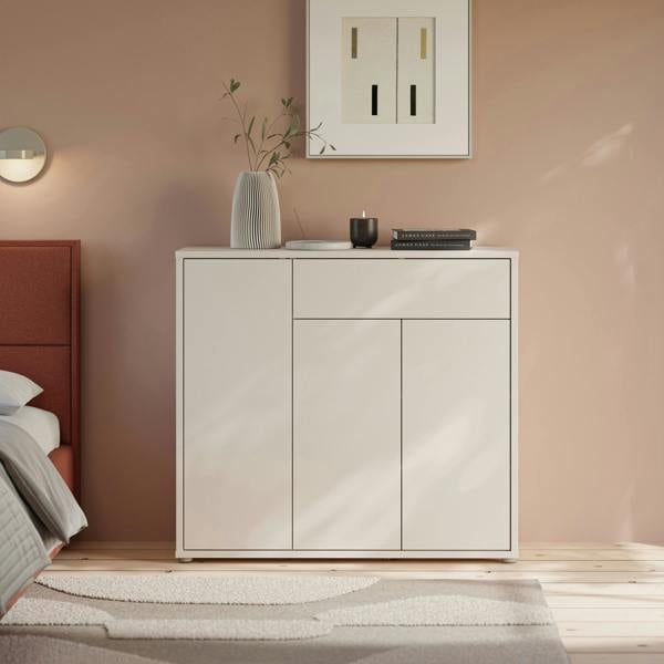 Furniture To Go Alice Springs Shoe Cabinet with 3 Doors Push-to-Open & 1 Drawer Push-to-Open in Sand