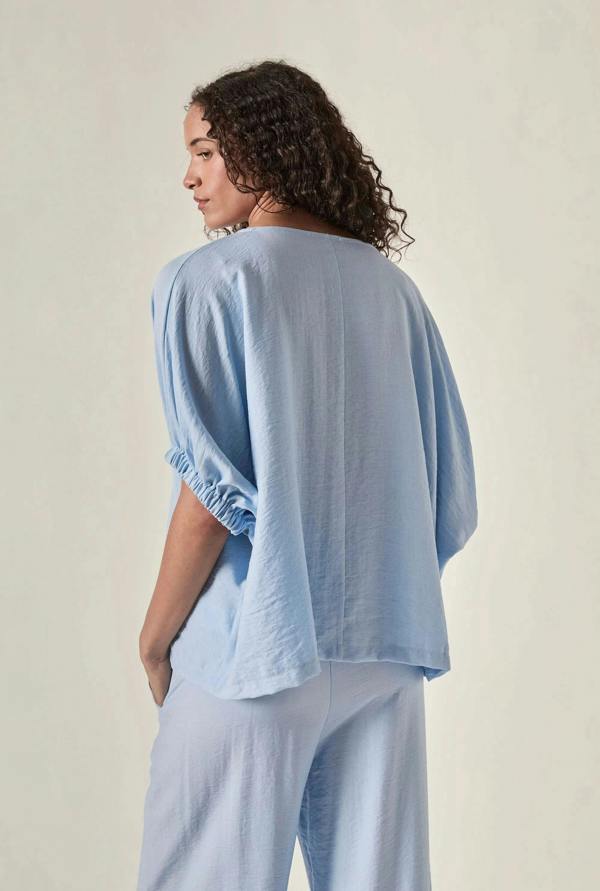 James Lakeland Relaxed Gathered Sleeve Top – Powder Blue