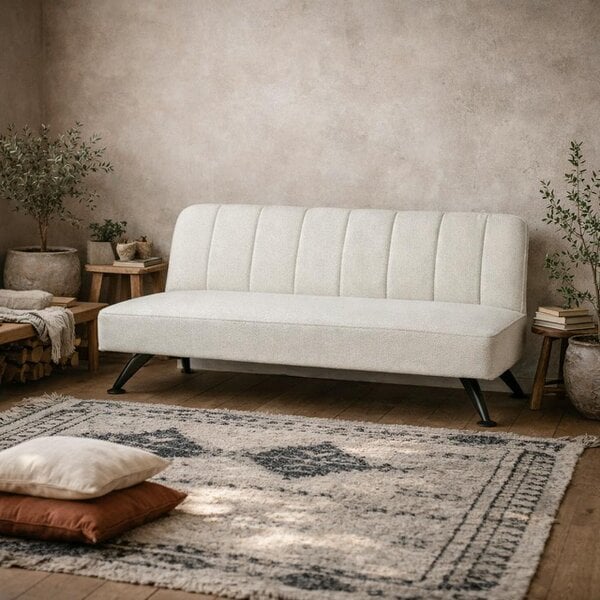 Wyld Haus Malahide Upholstered Ivory Boucle Tufted Sofa Bed Black Metal Legs - Single