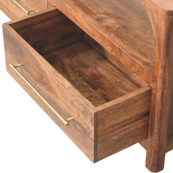 Artisan Furniture Solid Wood Arc-Line Media Console, 2 Drawer & 1 Open Slot, Brown