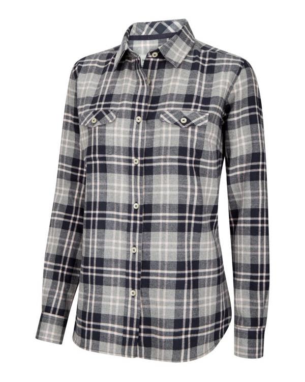 Hoggs of Fife Eilidh shirt in navy check, front view with collar and button front, designed for smart casual country occasions