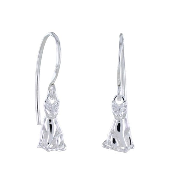 Sitting Cat Sterling Silver Drop Earrings - Reeves & Reeves