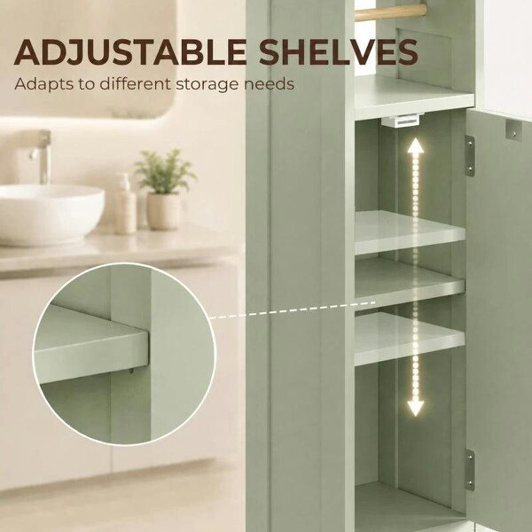 Small Bathroom Storage Cabinet with Toilet Roll Holder - Light Green