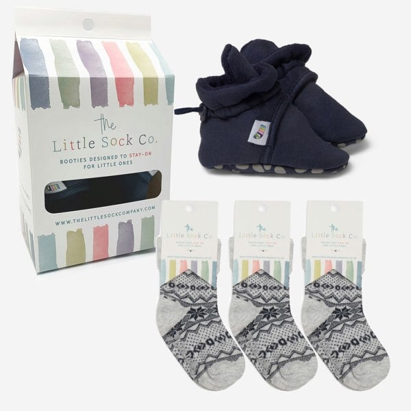 Little Sock Co. Bundle of Navy Stay-on, Non-Slip Booties & Arctica Non-slip Stay-on Socks