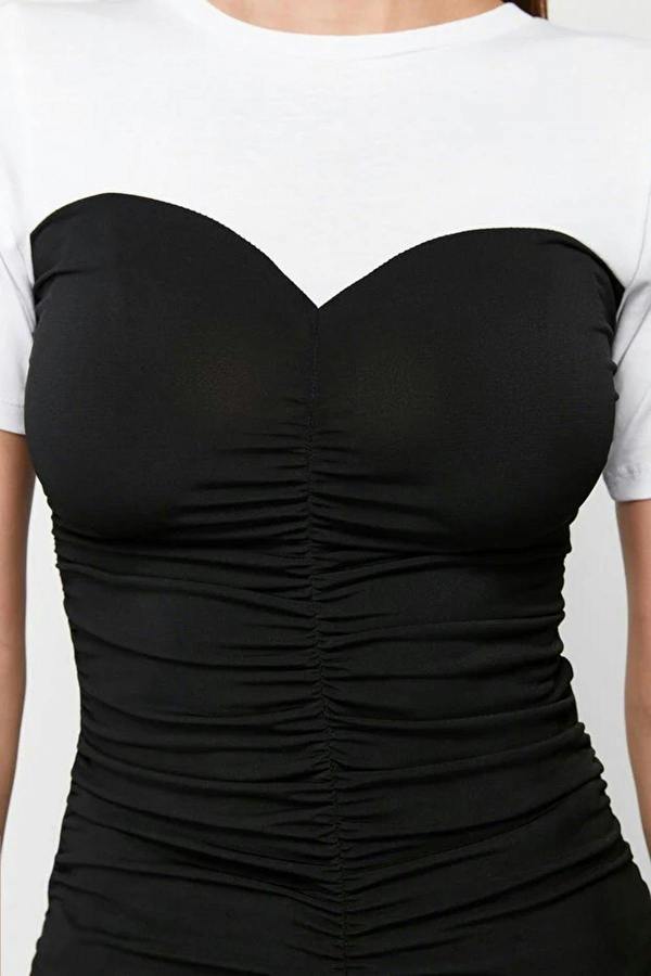 WOVCOR Fitted Gathered Detail Stretch Knit Blouse