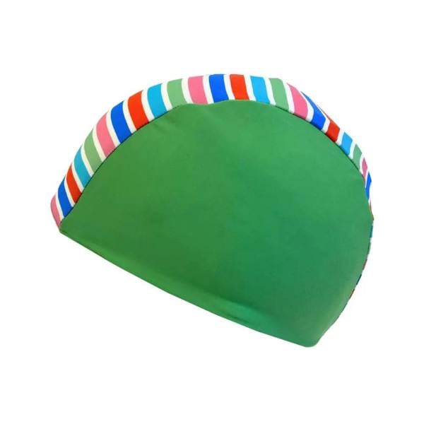Colorful Fashy Junior Lycra Swim Cap with green base and striped trim