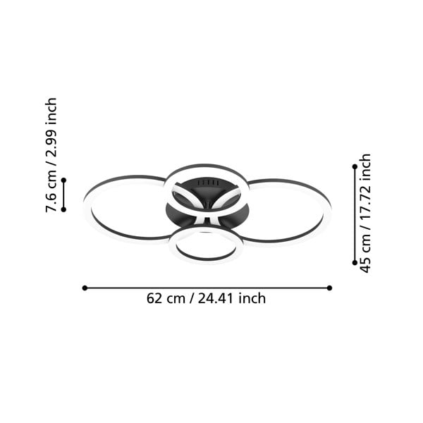 EGLO Parrapos-Z Modern Black Steel Smart Control, Colour Changing Ceiling Light, (W) 45cm