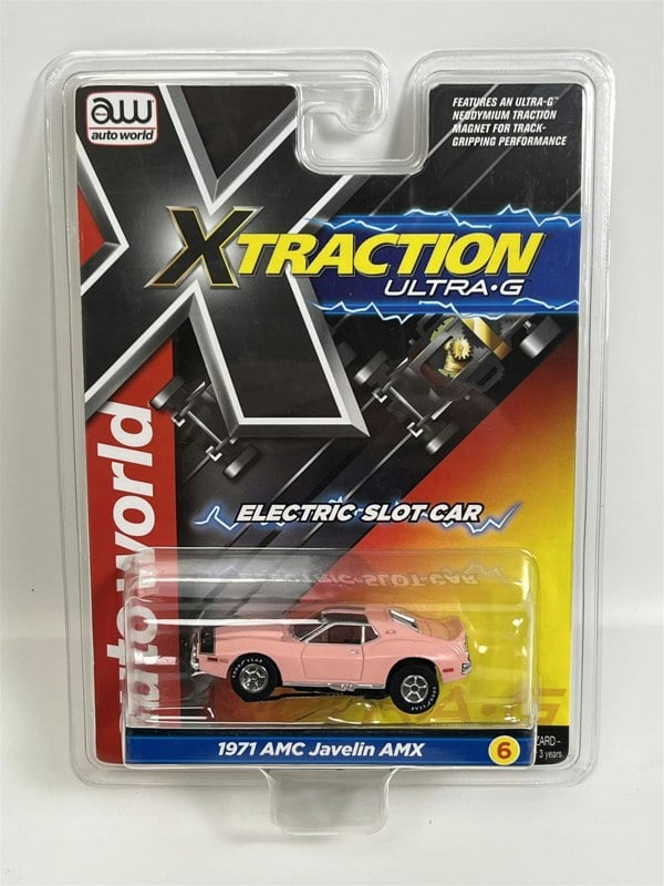 Auto World Slot Cars 1971 AMC Javelin AMX Pink HO Scale Slot Car X Traction Auto World SC373-6