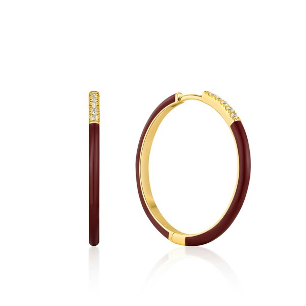 Gold Trip Claret Enamel Hoop Earrings