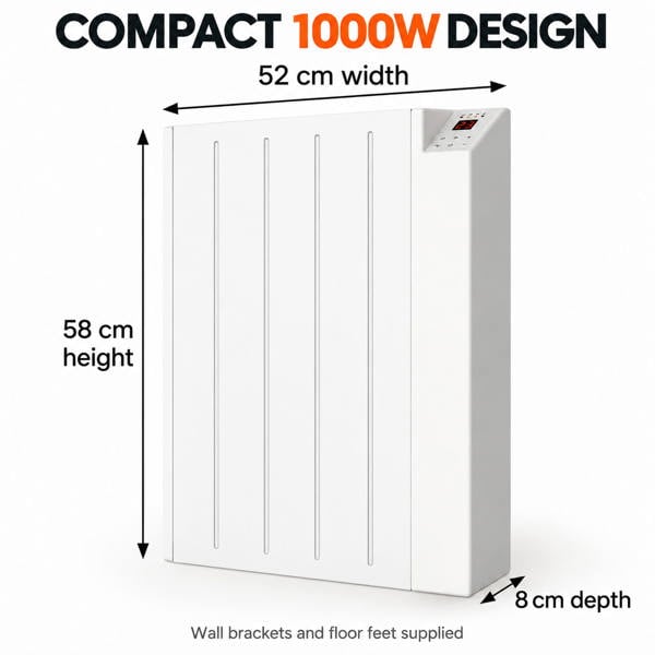 MYLEK Electric Radiator Panel Heater WIFI Smart APP Eco 1000W Bathroom Safe Wall Mounted Timer Thermostat
