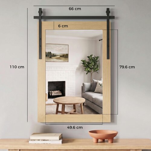 HOMCOM Farmhouse Rectangle Mirror, 110 x 66 cm, White Oak