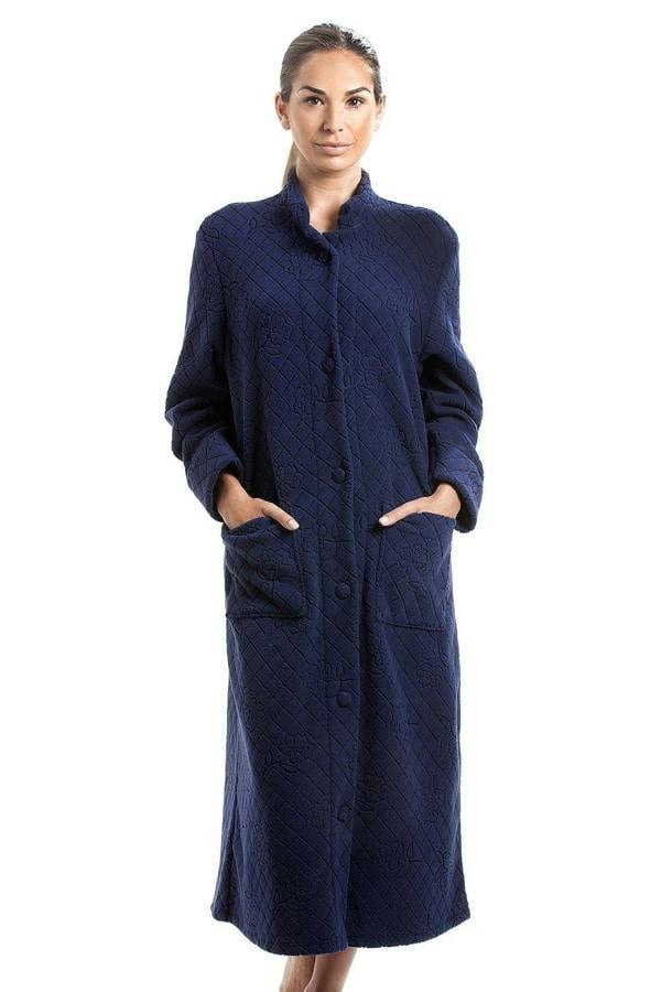 Womens Soft Fleece Floral Full Length Button Up Housecoats
