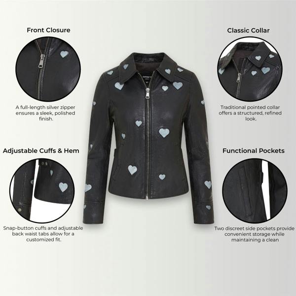 Infinity Leather Women’s Black Leather Hearts Biker Jacket  - Wynyard