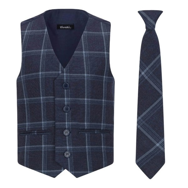 blue check waistcoat set