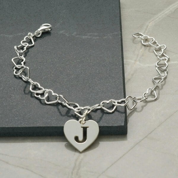 Christopher James of London Sterling Silver Light Heart Charm Anklet With Initial Heart Charm&nbsp;
