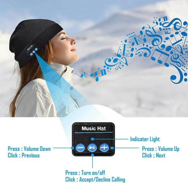 Dyzi Bluetooth Beanie Rechargeable Torch Black Men's Stylish Headphones Hat