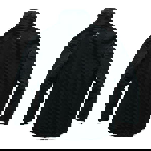 Scruffs Trade Flex Softshell Mens Zip Up Work Warm Jacket Coat, black softshell men's jacket with a high collar and zip closure, designed for work and outdoor activities.