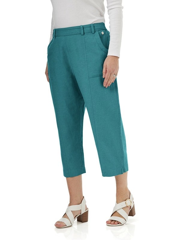 PennyPlain Linen Blend Cropped Trousers - Sea Green