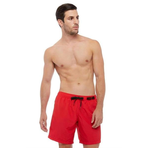 Moschino Mens Metal Logo Swim Shorts - Red - 