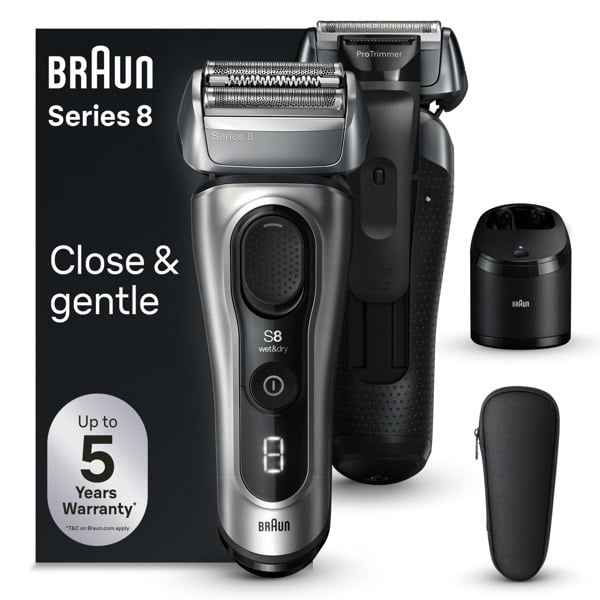 Braun Series 8 Electric Shaver, SmartCare Center, Wet & Dry Electric Razor, 8567cc - Silver