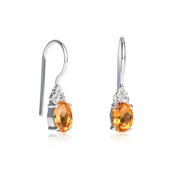 namana 925 Sterling Silver Oval Shaped Citrine Drop Earrings