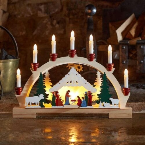 Samuel Alexander 33cm Battery Operated Wooden Christmas Candle Bridge with Nativity Scene and LEDs