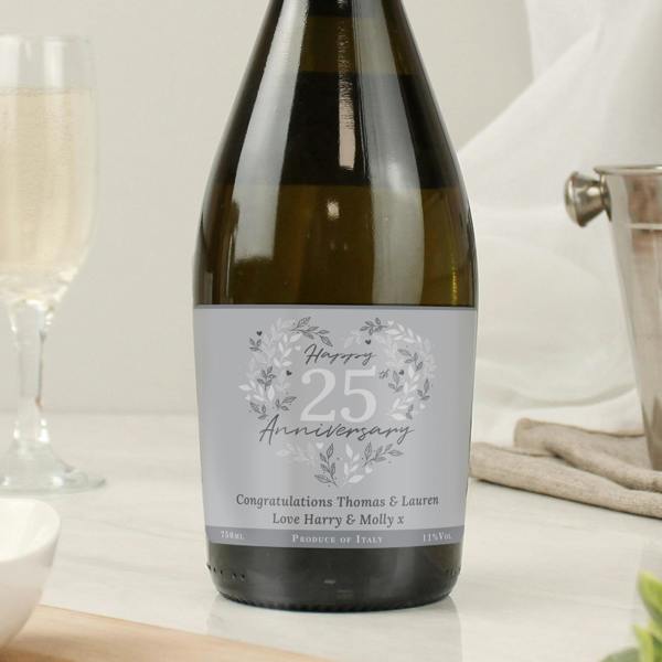Abode Home & Gifts Personalised 25th Silver Wedding Anniversary Prosecco