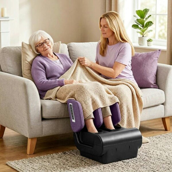 2 in 1 Foot and Calf Massager with Heat, Air Compression, Timer, 3 Modes & Intensities, Purple and Black