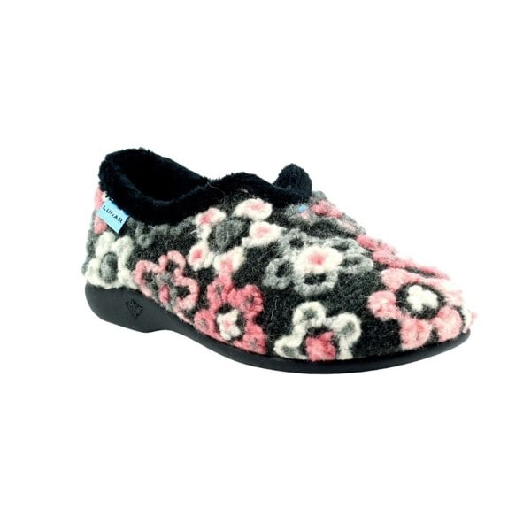 Lunar Womens/Ladies Hippy Flower Slippers - Black/Red/White
