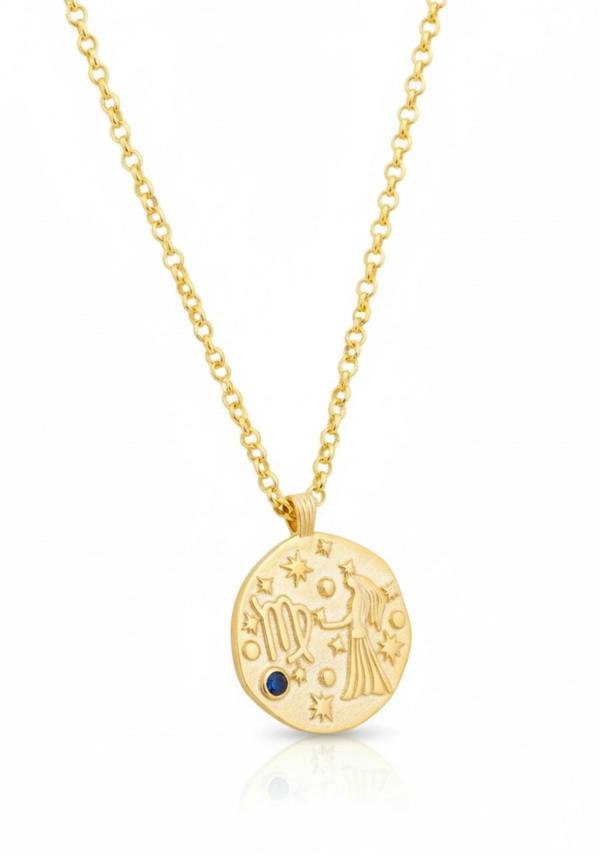 18k gold plated Virgo pendant necklace with its birthstone.
