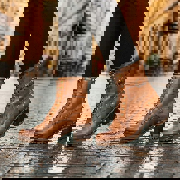 Pikolinos Llanes - Women’s Brandy Brown Leather Mid-Heel Ankle Boots