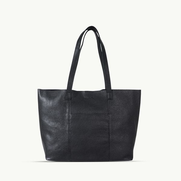 Assots London 'MAISIE' Black Real Pebble Grain Leather Unlined Tote Bag