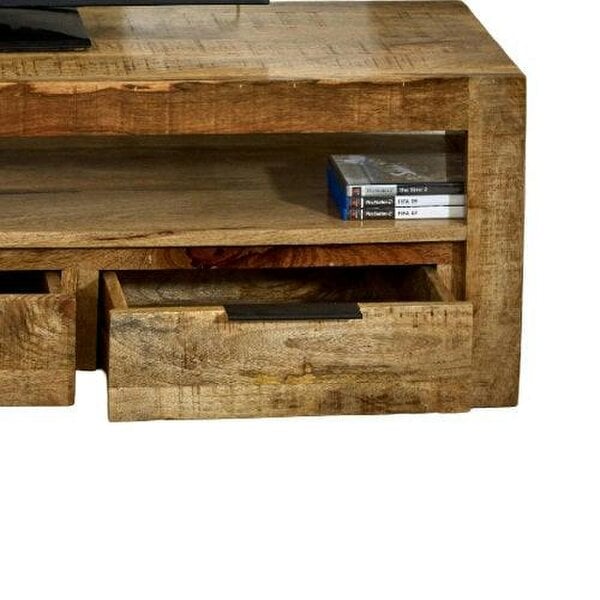 Wyld Haus London Natural Mango Wood Large TV Cabinet with 3 Drawers and 1 Shelf