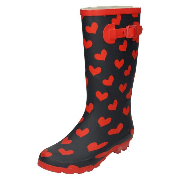 Spot On Ladies Spot On Heart Print Wellington Boots