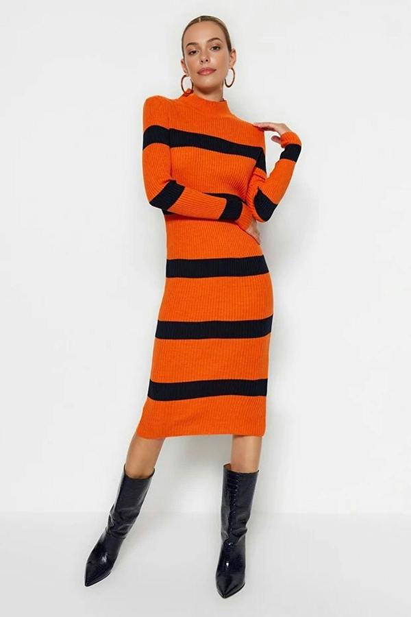 WOVCOR Midi Knit Striped Dress
