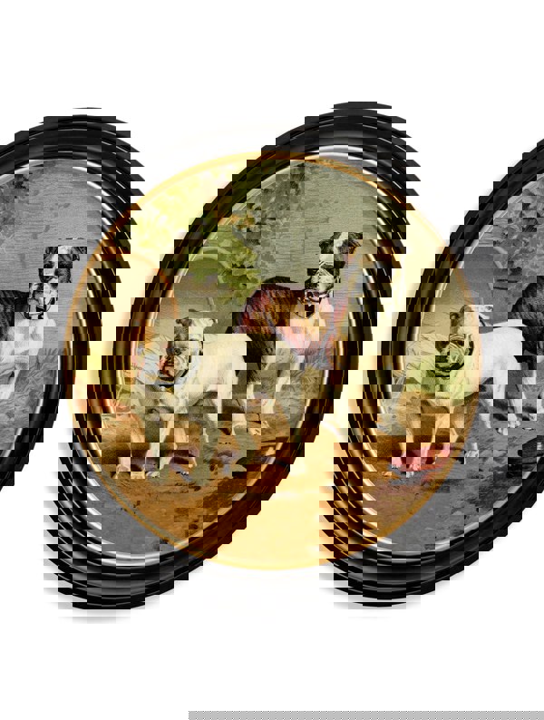 Exceptional Art c.1881 Dogs - Round Frame