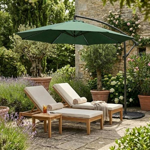Monstershop LED Cantilever Parasol 3m With Full Fan Base – Green