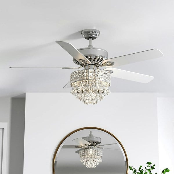 Chrome Ceiling Fan 5 Blades LED Crystal Chandelier & Remote Control 52Inch Ceiling Lights Living and Home 1#