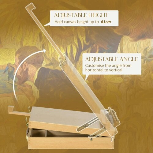 Bobobiy Wooden Table Easel Box Hold Canvas up to 61cm, Portable Folding Artist Drawing & Sketching Board for Adults
