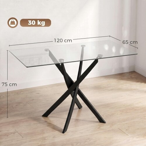 HOMCOM 120cm Dining Table Kitchen Table w/ Tempered Glass Top, Clear