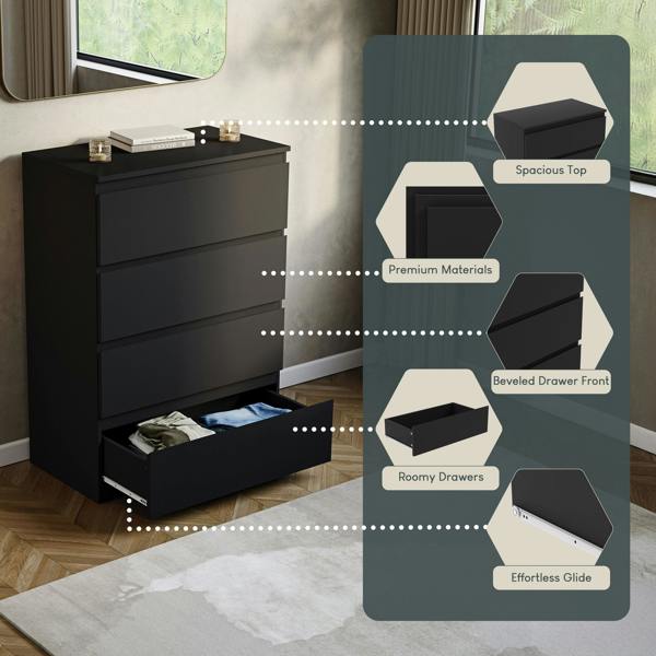Vida Designs Denver 4 Drawer Chest, Black