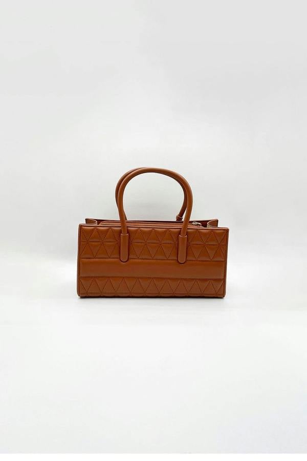 SVNX Faux Leather Luxe Quilted Top‑Handle Crossbody Bag in Brown