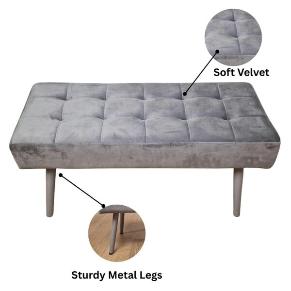 Kosy Koala Dining Table Set With 2 Black Velvet Chairs And Grey Velvet Bench Dining Room Furniture