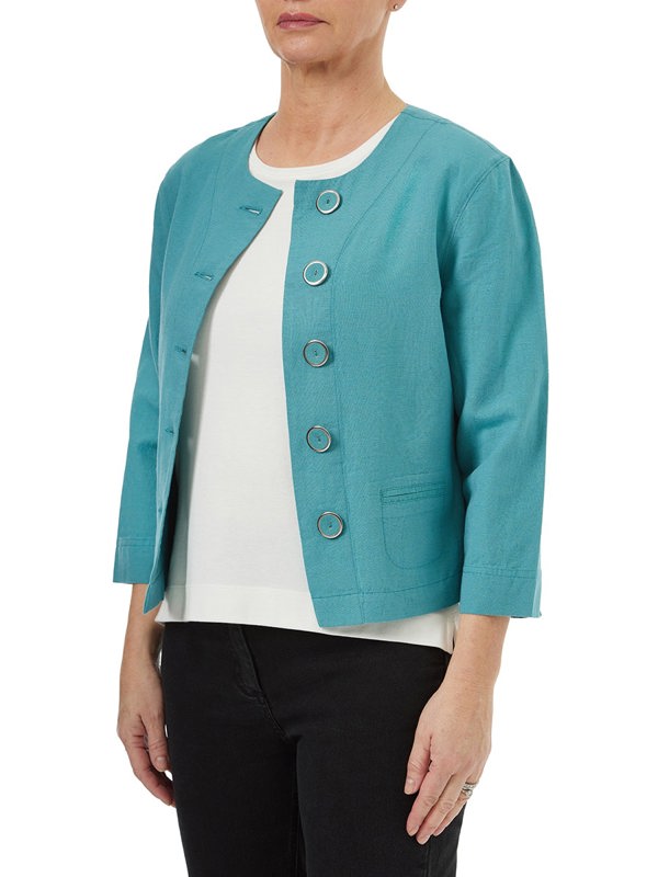 PennyPlain Linen Blend Crop Jacket - Sea Green