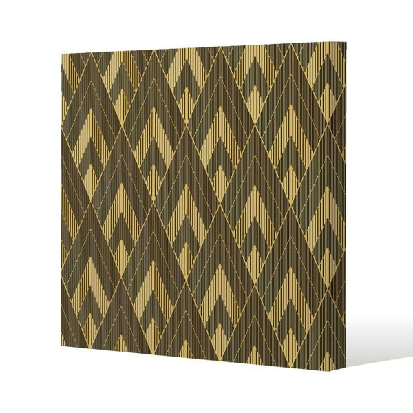 Benjamin Tate Design Black & Gold Striped Triangles Slim Style Canvas Print  40x40cm , 15mm Slim Real wood.
