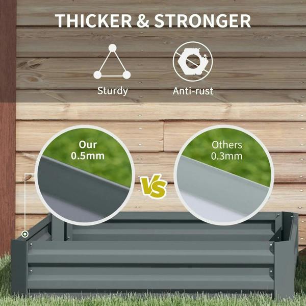 Dark grey raised garden bed with thick slatted side panel detail