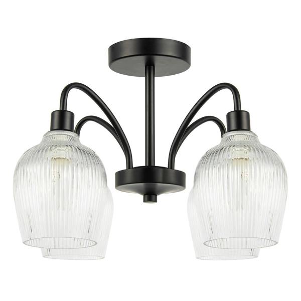 Classy Matte Black Ceiling Light with Clear Ribbed Glass Shades Image 1