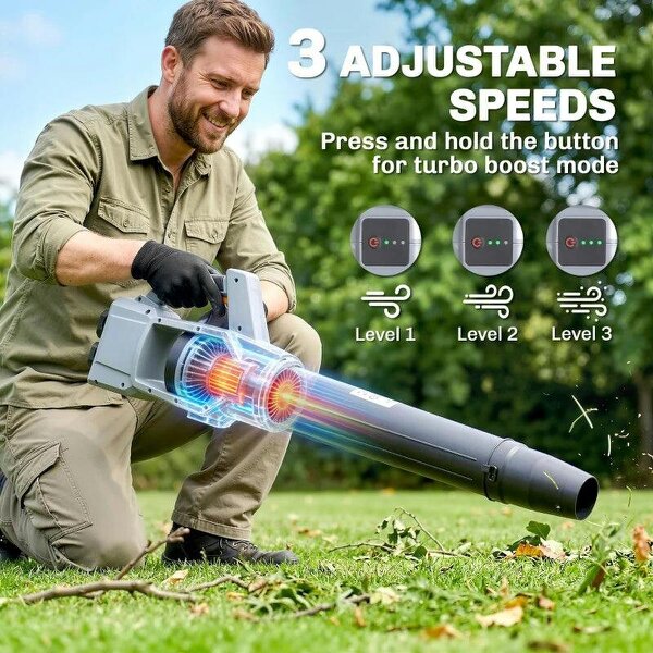 Leaf Blower Cordless with 2 x 4000mAh Batteries & Charger, 36V Lightweight Garden Blower with 1000W Brushless Motor