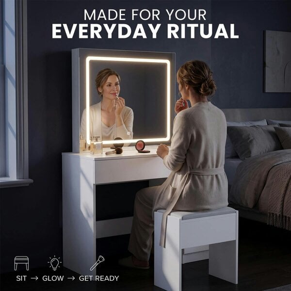Kosy Koala Modern Dressing Table with LED Lights Mirror Vanity Makeup Desk Stool Set